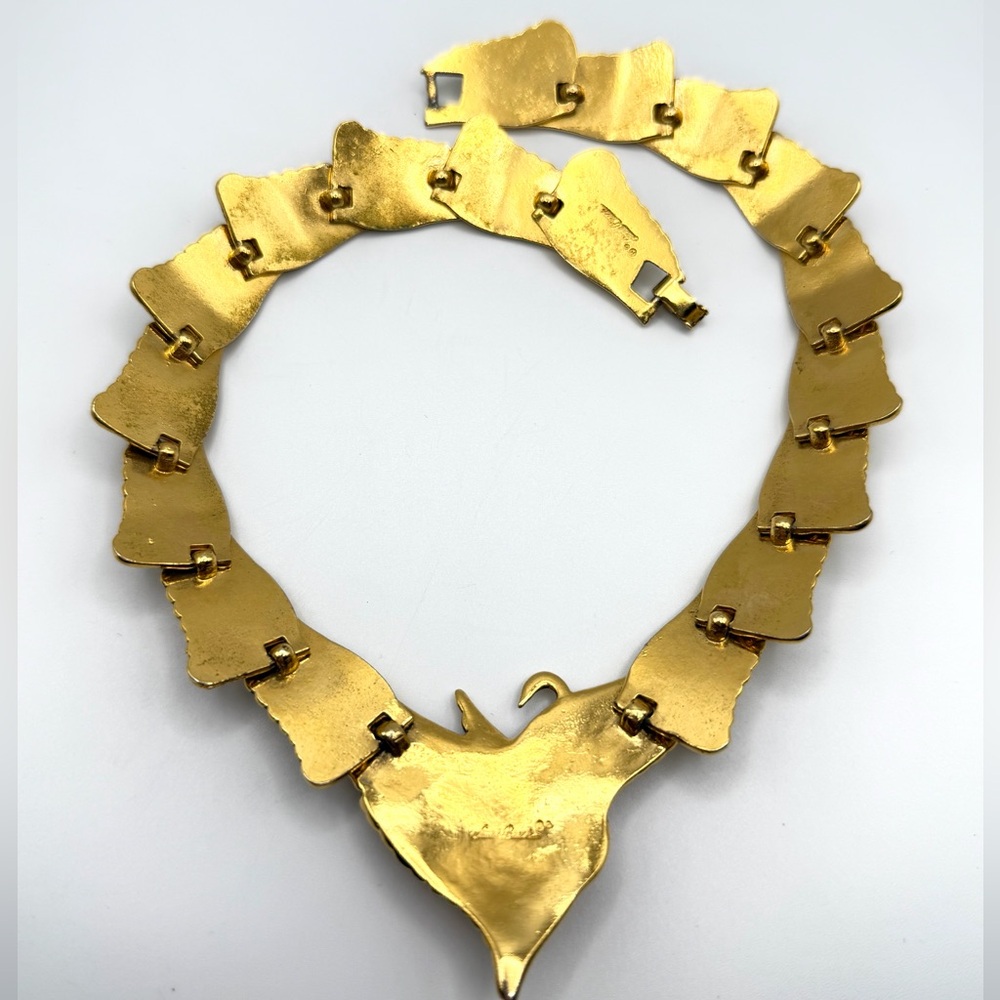 Vintage 80s Laurel Burch Swan Wing Gold Tone Choker Collar Necklace 16” - Picture 10 of 15